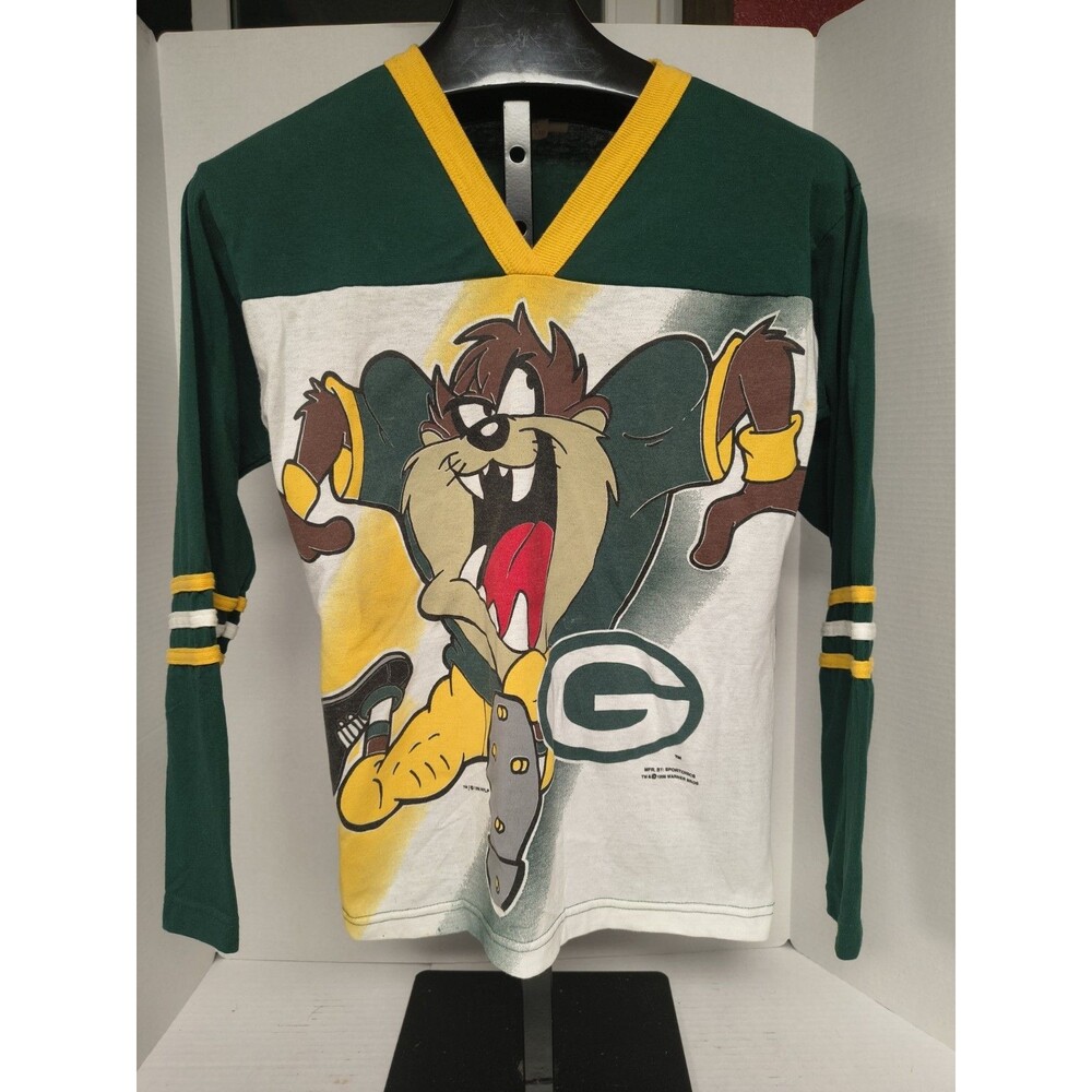 Vintage 1996 Green Bay Packers Taz Looney Tunes Long Sleeve Shirt Jersey Retro